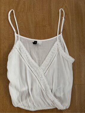 H&M - White Lace-Trim Wrap Cami Top